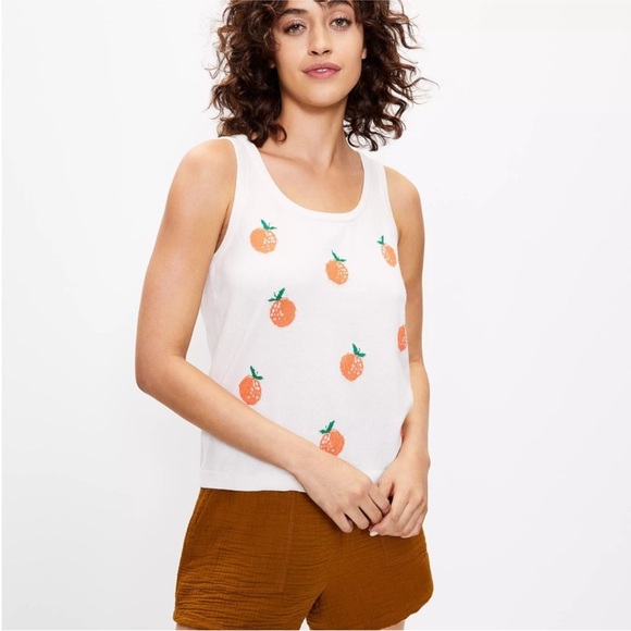 Lou & Grey Loft Orange Print Sweater Tank Top - Picture 1 of 12